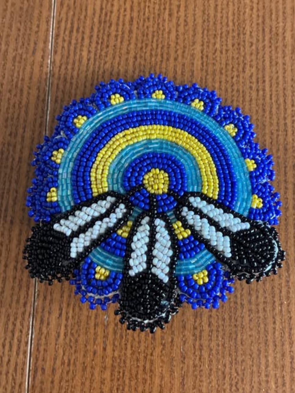 Handmade Indigenous Beaded Hair Clip in Blue and Yellow
